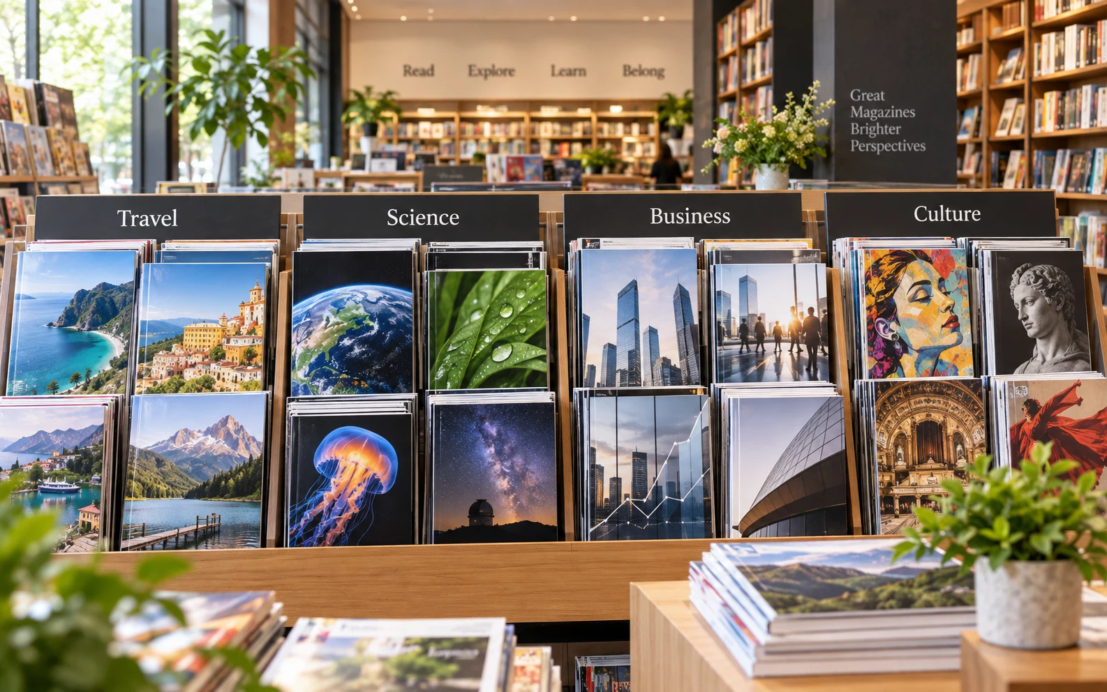Magazine category browsing editorial image