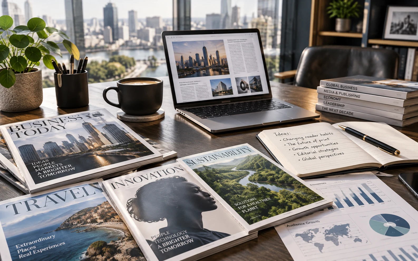 Magazine business and finance editorial composition